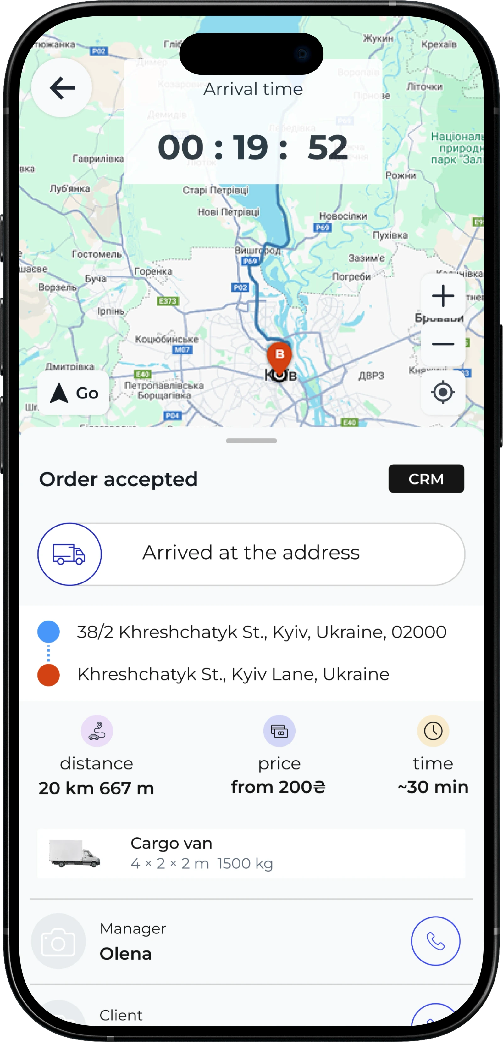 Fleetika F-Driver app — driver order view