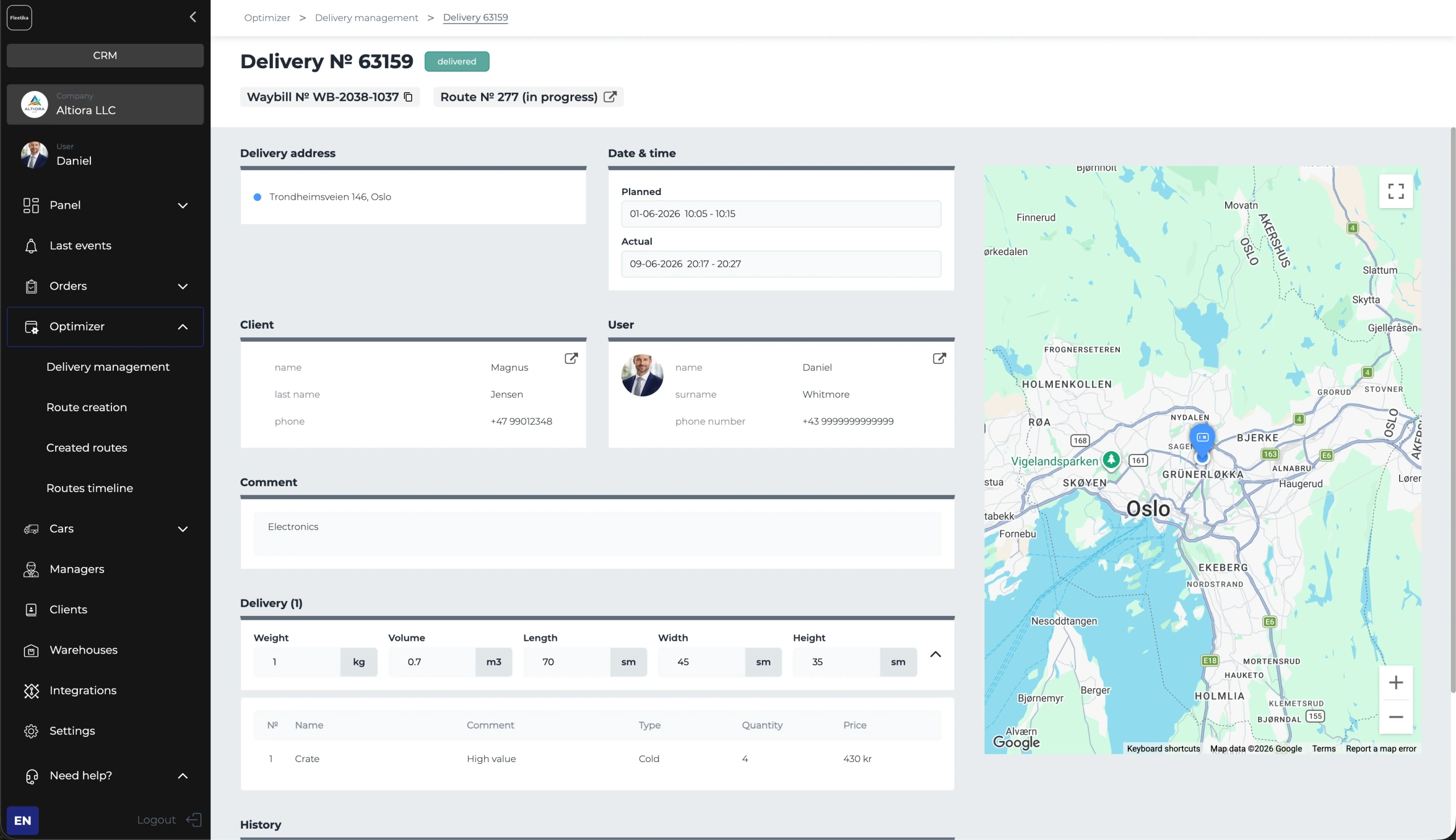 Fleetika — a delivery with proof of delivery and live location